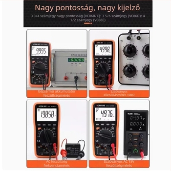 VC86E, digitális nagy pontosságú multiméter, négy és fél számjegy, frekvencia- és kapacitásmérés, automatikus tartomány, USB