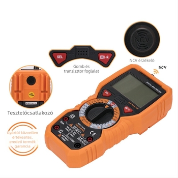 Digitális hordozható multiméter széles mérési tartománnyal és égés elleni védelemmel; méri a hőmérsékletet, a kapacitást és a frekvenciát