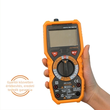 Digitális hordozható multiméter széles mérési tartománnyal és égés elleni védelemmel; méri a hőmérsékletet, a kapacitást és a frekvenciát