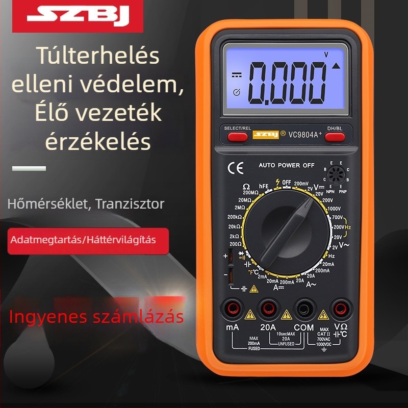 Nagy kijelzős digitális multiméter, hőmérséklet- és frekvenciamérés, automatikus kikapcsolás