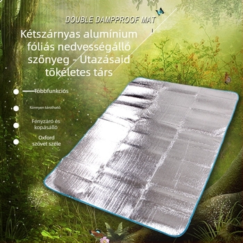 Megvastagított alumíniumfóliás nedvességálló piknik matrac kempingezéshez — EVA/alumínium fólia, kb. 300 g, modell CL002, több személyre alkalmas