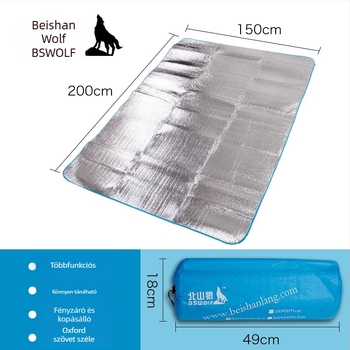 Megvastagított alumíniumfóliás nedvességálló piknik matrac kempingezéshez — EVA/alumínium fólia, kb. 300 g, modell CL002, több személyre alkalmas