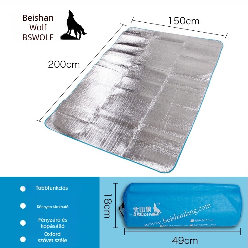 Megvastagított alumíniumfóliás nedvességálló piknik matrac kempingezéshez — EVA/alumínium fólia, kb. 300 g, modell CL002, több személyre alkalmas