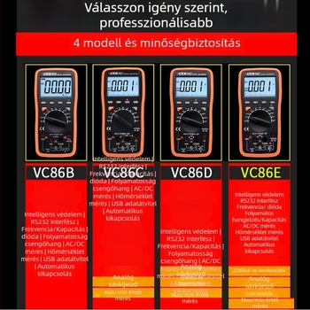 VC86E 4,5-jegyű digitális multiméter, frekvencia, kapacitás és hőmérséklet, USB interfész