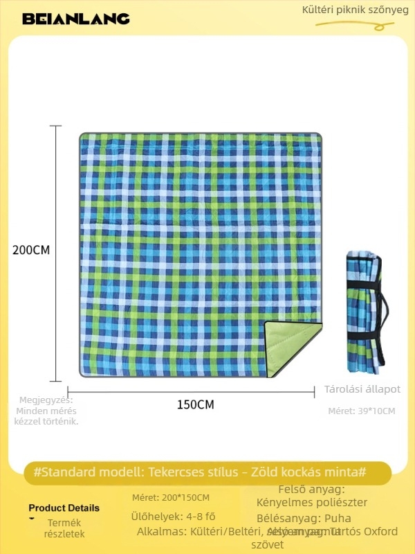 Kültéri piknik matrac, nedvességálló és megerősített kivitel, kemping és strandokra, 140×170 cm, Oxford anyag, csúszásmentes, 6–8 személynek