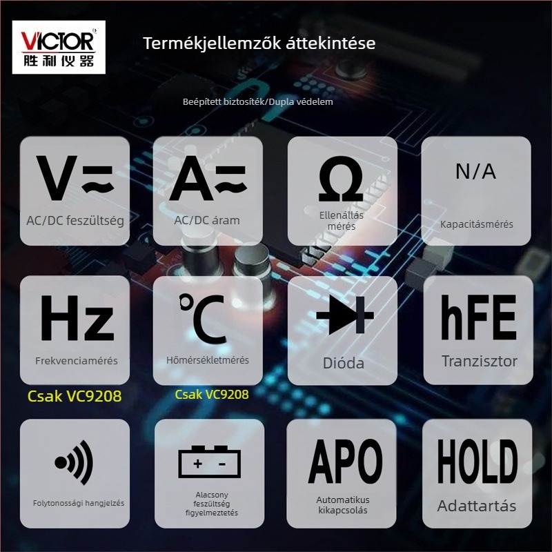 Victor VC9205/9208 – Új digitális mérőműszer hőmérséklet, kapacitás és frekvencia mérésére, digitális kijelző, univerzális multiméter