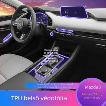 TPU belső védőfilm Mazda3 (2020–2024), CX-5 és CX-30 számára — egy darabból készült védelem a váltókar és a navigációs kijelző részére