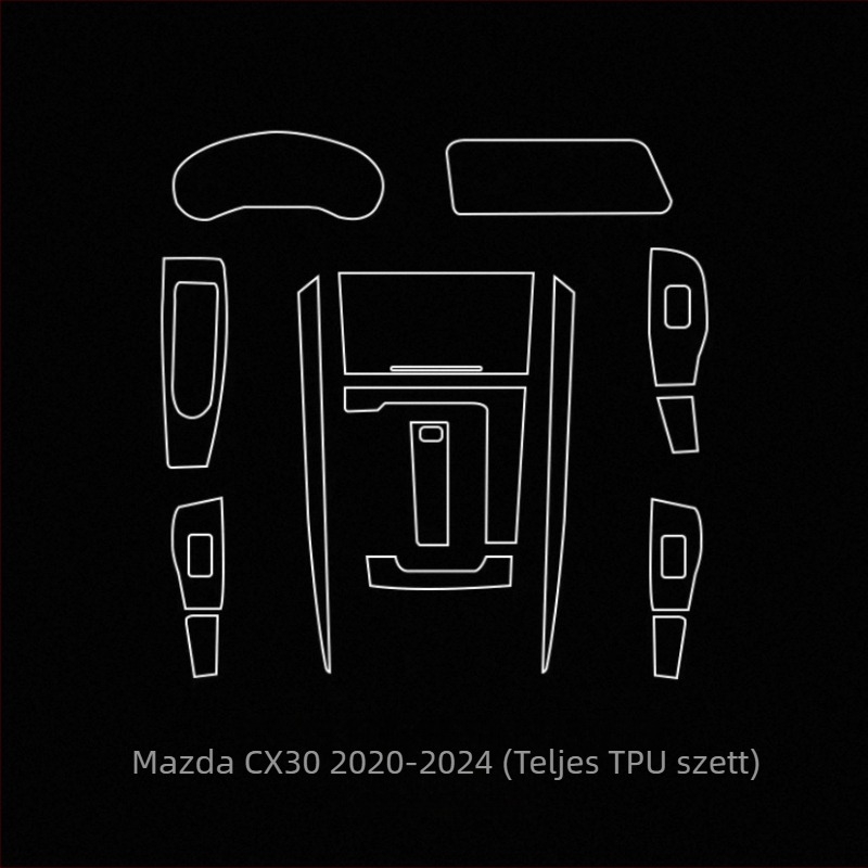 TPU belső védőfilm Mazda3 (2020–2024), CX-5 és CX-30 számára — egy darabból készült védelem a váltókar és a navigációs kijelző részére