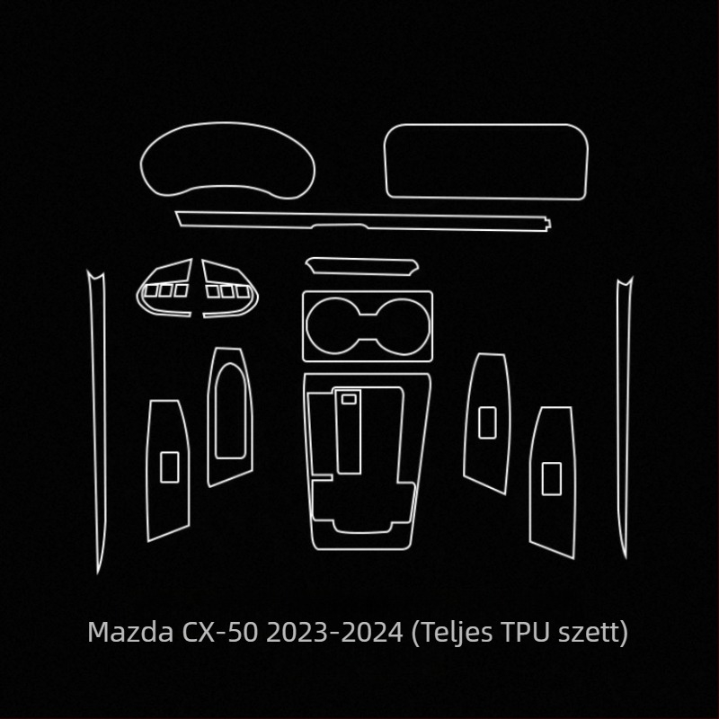 TPU belső védőfilm Mazda3 (2020–2024), CX-5 és CX-30 számára — egy darabból készült védelem a váltókar és a navigációs kijelző részére