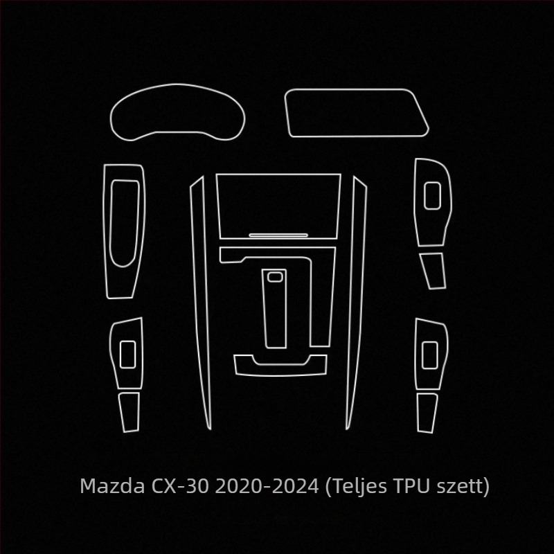 TPU belső védőfilm Mazda3 (2020–2024), CX-5 és CX-30 számára — egy darabból készült védelem a váltókar és a navigációs kijelző részére