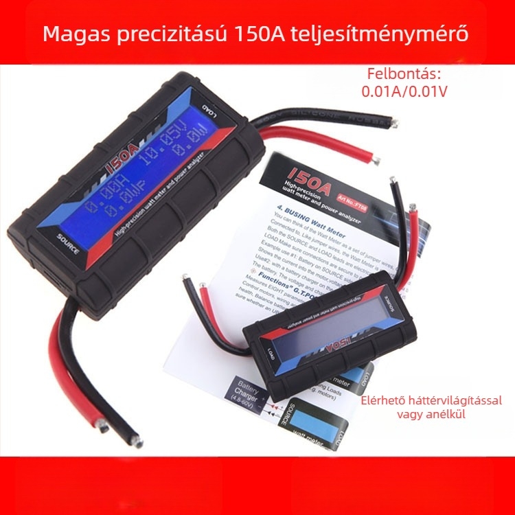 Model repülőgép feszültség- és árammérő, 150A, digitális kijelzővel és akkumulátorszint detektorral