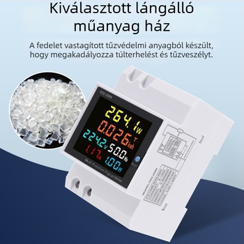 D52-2066 Digitális kijelzős egyfázisú mérő, háztartási használatra, feszültség, áram és teljesítmény mérése, DIN sínre szerelhető