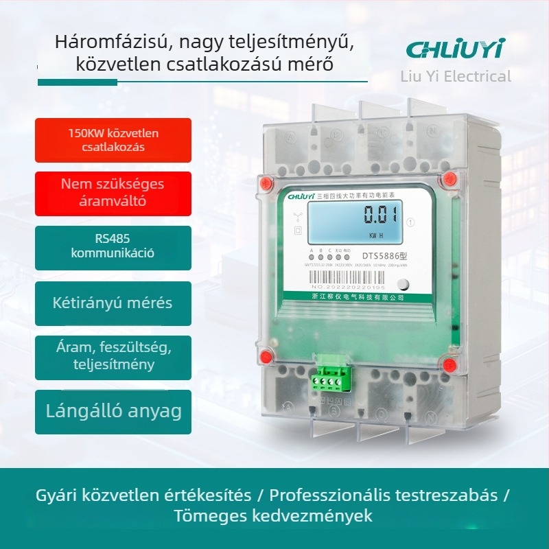 Háromfázisú, négyvezetékes, 250 A-es nagy teljesítményű mérő, RS485 kommunikációval, intelligens mérő