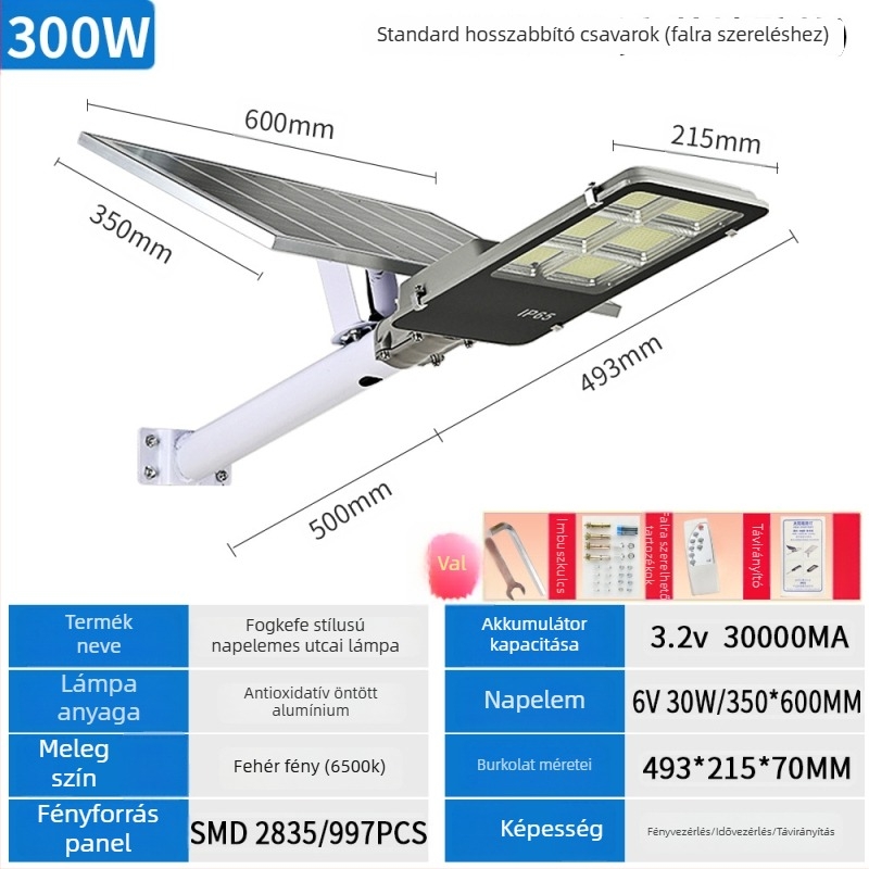 LED napelemes utcai lámpa, kültéri használatra, nagy fényerő, kert és táj, IP65, 10W