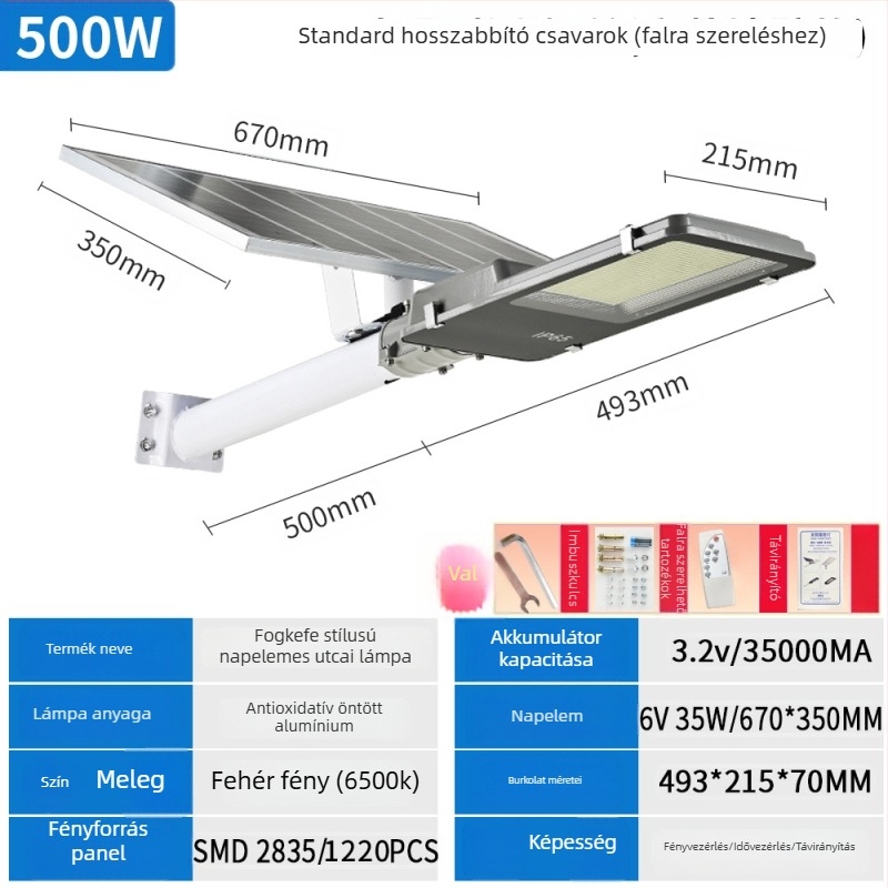 LED napelemes utcai lámpa, kültéri használatra, nagy fényerő, kert és táj, IP65, 10W