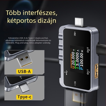 Fnac-28 USB/Type-C áramerősség- és feszültségmérő, teljesítménymérés