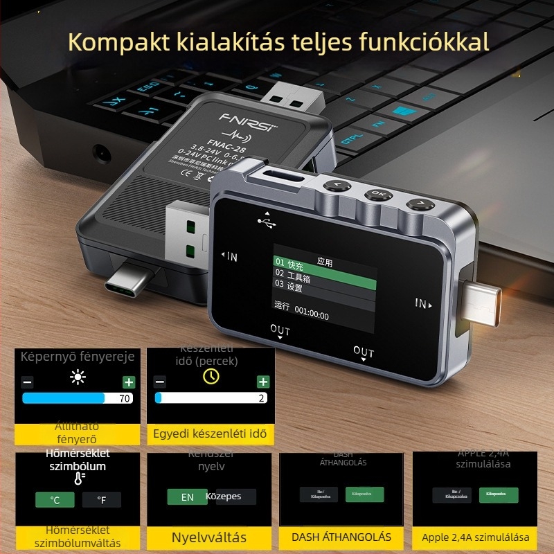 Fnac-28 USB/Type-C áramerősség- és feszültségmérő, teljesítménymérés