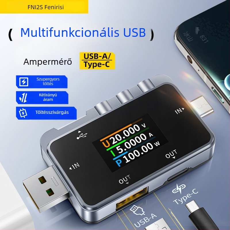 Fnac-28 USB/Type-C áramerősség- és feszültségmérő, teljesítménymérés
