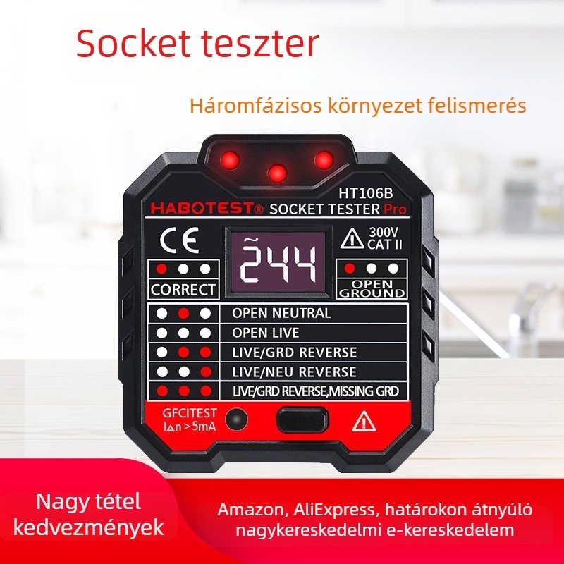 HABOTEST HT-106B Aljzat polaritás detektor és háromvonalas fázis detektor
