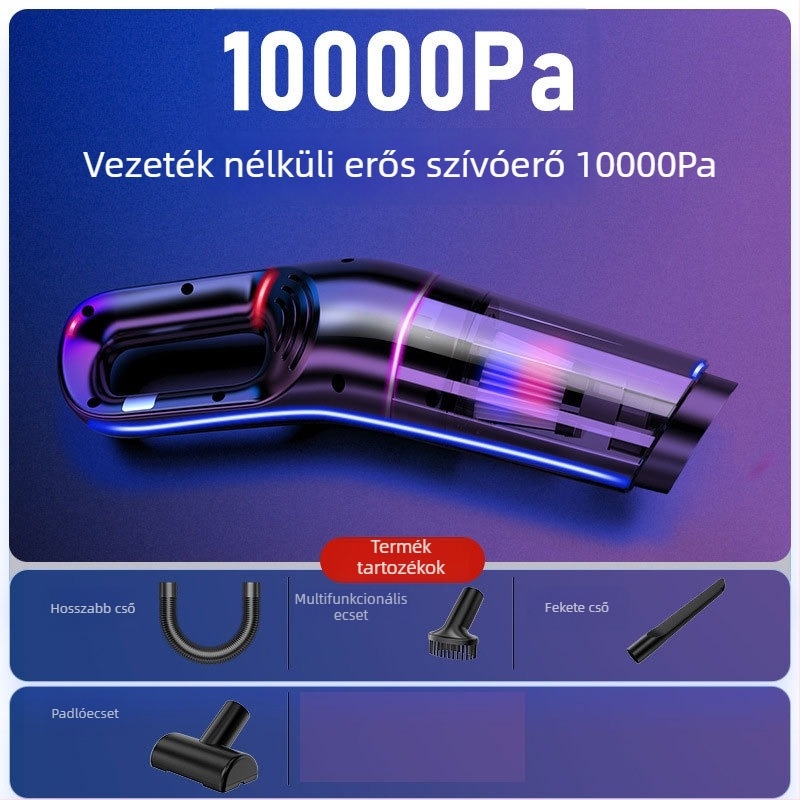 Vizes- és száraz porszívó autóhoz és otthonhoz vízabszorpcióval, 120W, szívóerő 9000, 62000 rpm, töltéses üzemmód
