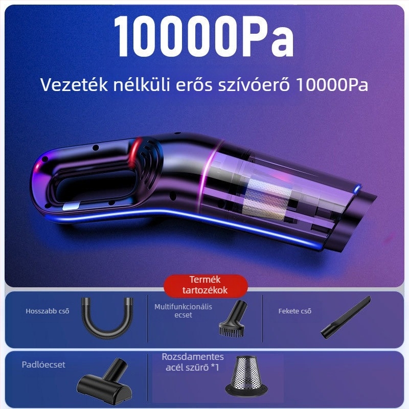 Vizes- és száraz porszívó autóhoz és otthonhoz vízabszorpcióval, 120W, szívóerő 9000, 62000 rpm, töltéses üzemmód