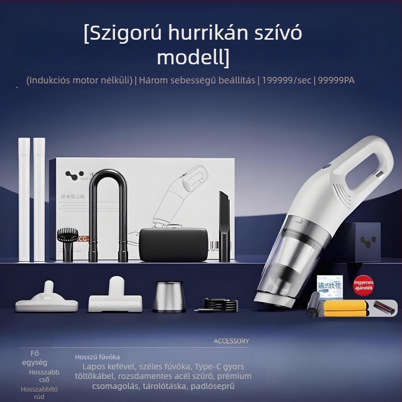 Vizes- és száraz porszívó autóhoz és otthonhoz vízabszorpcióval, 120W, szívóerő 9000, 62000 rpm, töltéses üzemmód