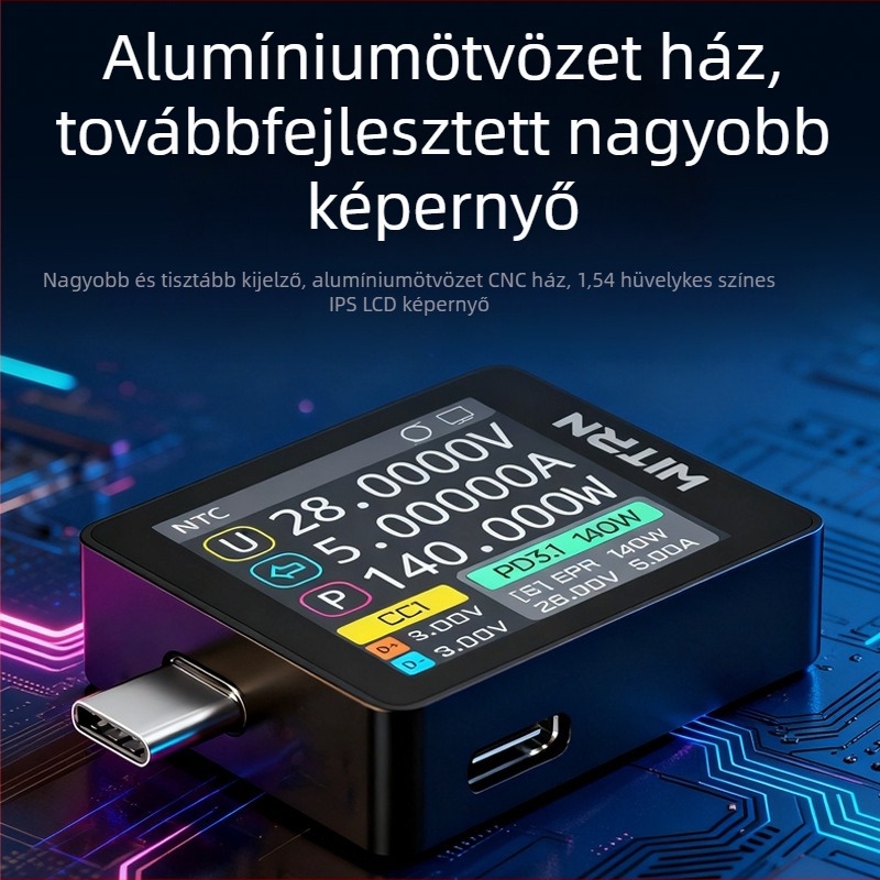 K2 teljesítménymérő teszter USB volt- és ampermérővel, PD3.1 gyors töltési protokoll automatikus észleléssel.