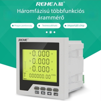 RH-3D3Y háromfázisú LCD többfunkciós teljesítménymérő, 0,5% pontosság, teljesítménymérés, beépített kivitel