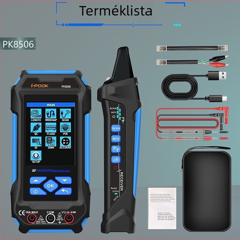 i-pook Többcélú hálózati kábel-tesztelő PK8506/PK8508/PK8509 – Hálózati kábel hossz mérés, Optikai teljesítmény, POE teszt, 5V tápegység
