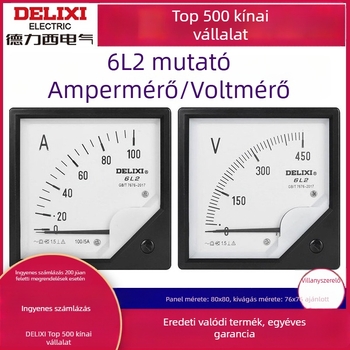Delixi 44L6 analóg áram- és feszültségmérő, 100/5 és 600/5, 450V/500V, mutatós típusú váltóáramú mérő