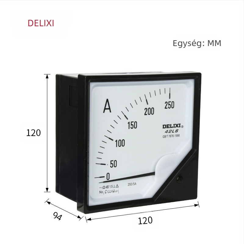 Delixi 44L6 analóg áram- és feszültségmérő, 100/5 és 600/5, 450V/500V, mutatós típusú váltóáramú mérő