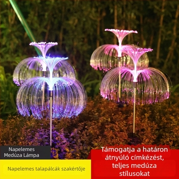 Napenergiával működő kültéri medúza alakú lámpa optikai szálakkal, IP65 vízálló, 3W LED, modell SMD008, több színű fényváltó