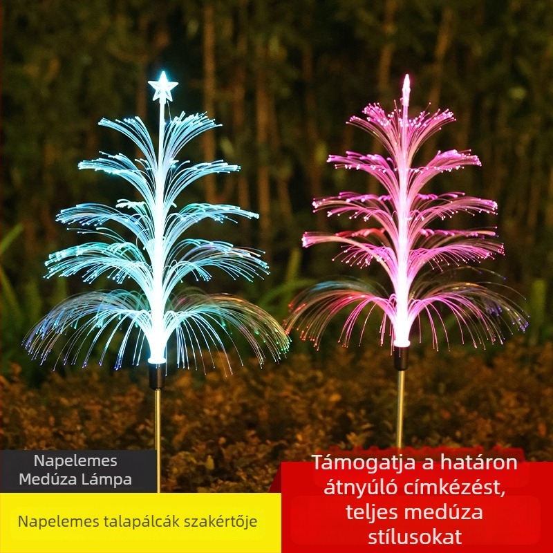 Napenergiával működő kültéri medúza alakú lámpa optikai szálakkal, IP65 vízálló, 3W LED, modell SMD008, több színű fényváltó