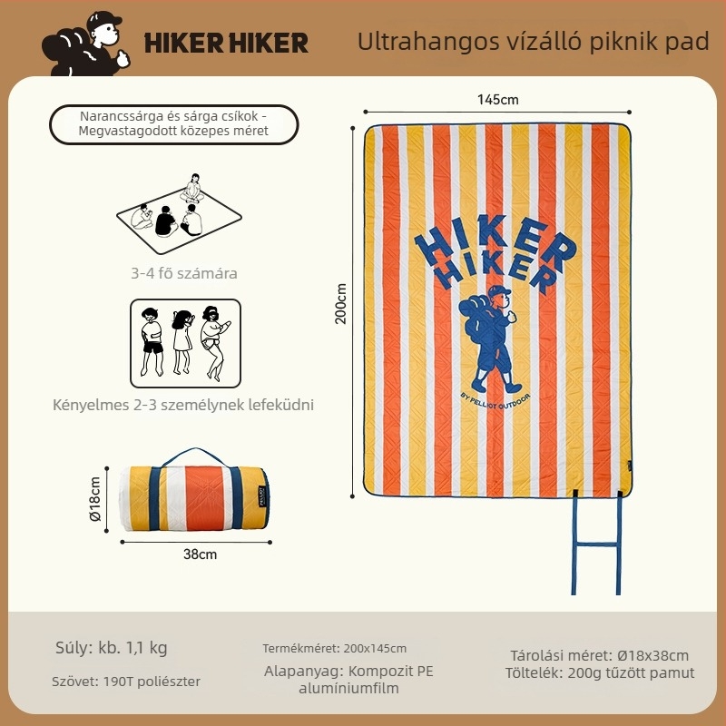Ultrahangos nedvességálló piknik matrac, pongee anyag, 100% poliészter, 2 mm vastagság, súly 940–1400 g, 3–6 személynek