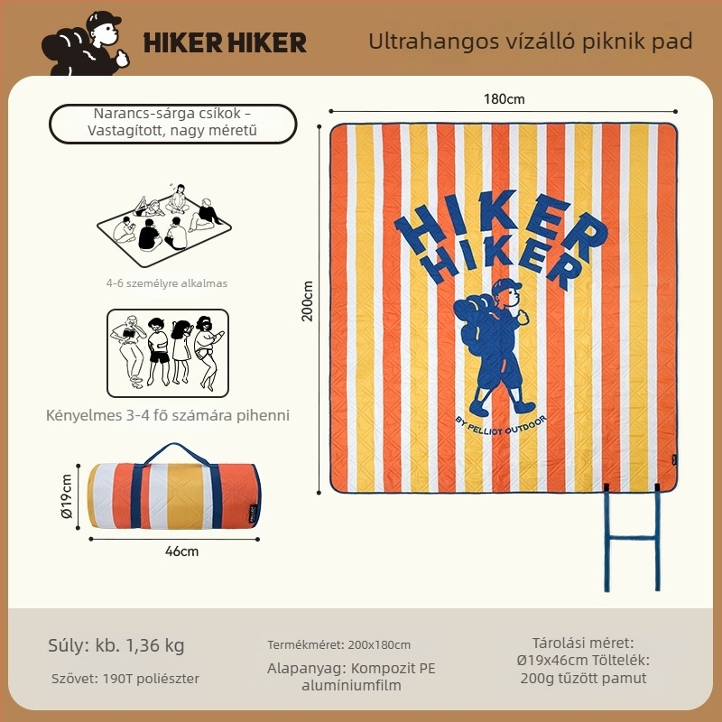Ultrahangos nedvességálló piknik matrac, pongee anyag, 100% poliészter, 2 mm vastagság, súly 940–1400 g, 3–6 személynek