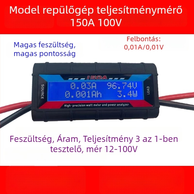 Modell repülőgép teljesítménymérő és analízis, 200A/150A, 100V — áram, feszültség és teljesítmény mérése