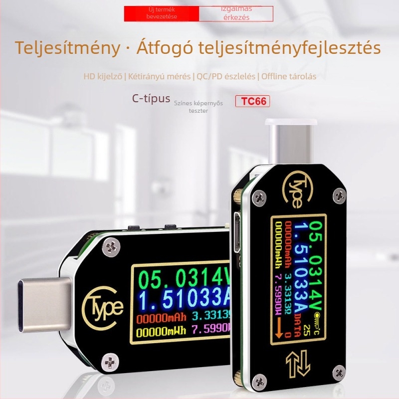Magas pontosságú TC66 PD protokoll detektor gyors töltéshez Type-C feszültség- és áramerősségmérővel, USB-multiméter