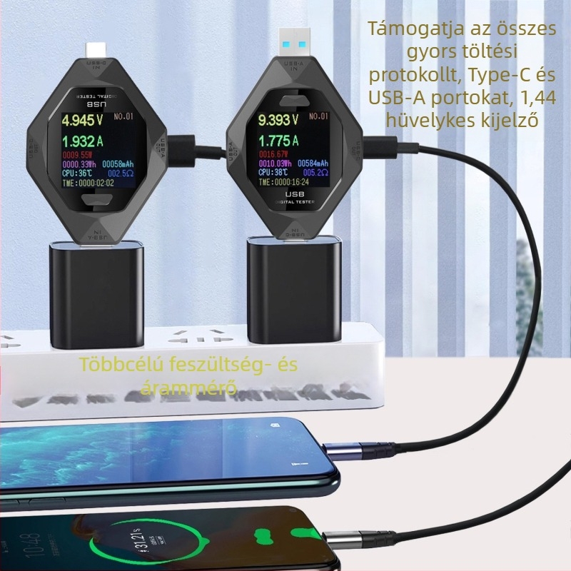 Type-C PD USB-tesztelő, DC digitális voltmérő, ampermérő és teljesítménymérő
