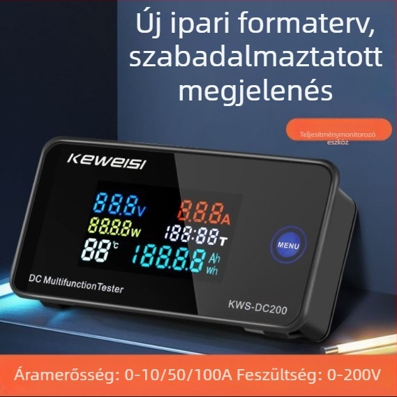 Keweisi DC digitális feszültség- és árammérő színes kijelzővel, teljesítményteszter 0-200V 0-100A