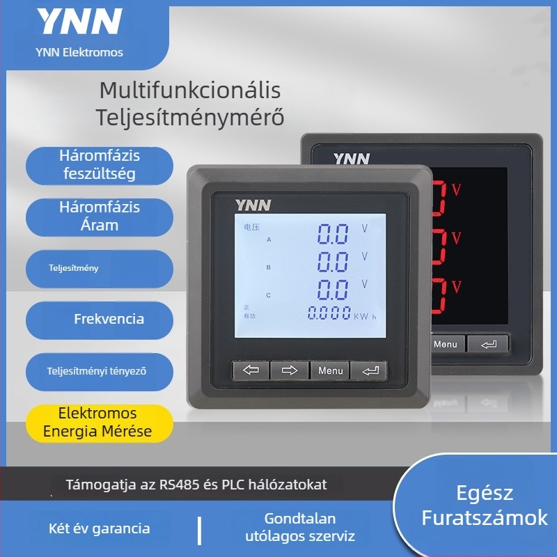 Yongnuo AY5 Kétirányú energiamérő készülék, alapár 5 A, referenciafeszültség 220 V; áram- és feszültségmérés, hálózati frekvencia