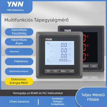 Többfunkciós elektromos energia mérő készülék áram, feszültség, teljesítmény és frekvencia mérésével; alapáram 5 A; referenciafeszültség 220 V; Yongnuo márka; modell GA