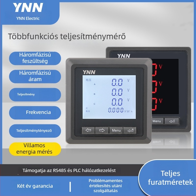 TK200S többfunkciós teljesítménymérő: áram, feszültség, teljesítmény és frekvencia; intelligens kétirányú energia-mérés RS-485 kommunikációval