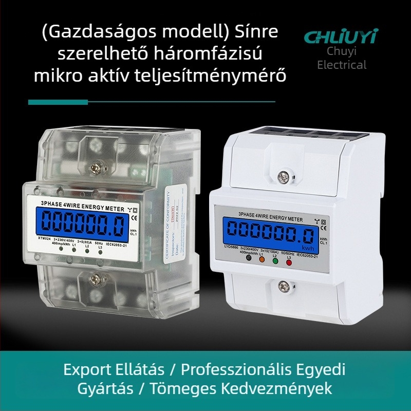 Sínre szerelt háromfázisú négyvezetékes mérő, 380V, kompakt
