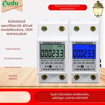DIN-sínre szerelt egyfázisú háztartási energiamérő 220V, kompakt, többfunkciós, nagy pontosságú háttérvilágítással