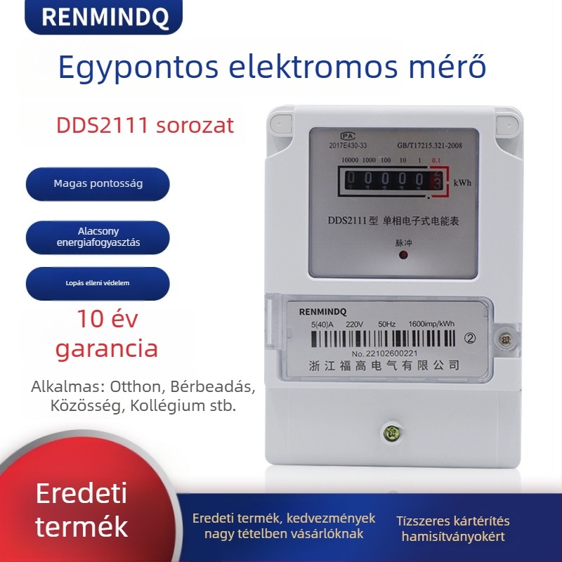 Elektronikus háztartási egyfázisú energiamérő, 40 A, 1. osztályú pontosság, 220 V, 50 Hz, DDS1986