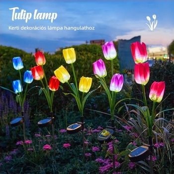 Napelemes tulipán alakú talajlámpa kültéri kertekhez — IP65, LED 0,06W, 6–12 óra világítás