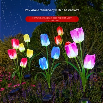 Napelemes tulipán alakú talajlámpa kültéri kertekhez — IP65, LED 0,06W, 6–12 óra világítás