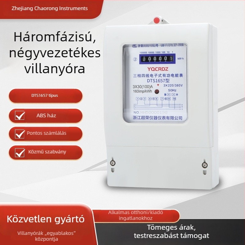 380V-os háromfázisú, négyvezetékes intelligens villanymérő transzformátorral és DTS teljesítmény-kijelzővel