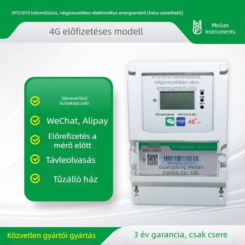 4G távoli előrefizetős intelligens villanyóra, 3-fázisú, 4-vezetékes digitális energia-mérő, távoli olvasási kóddal