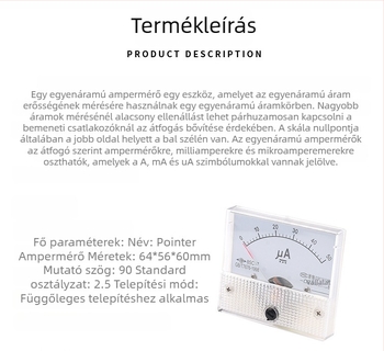 Pointer típusú DC mikroampermérő, modell 50UA, mérési tartomány 50–500 µA, elem: 1